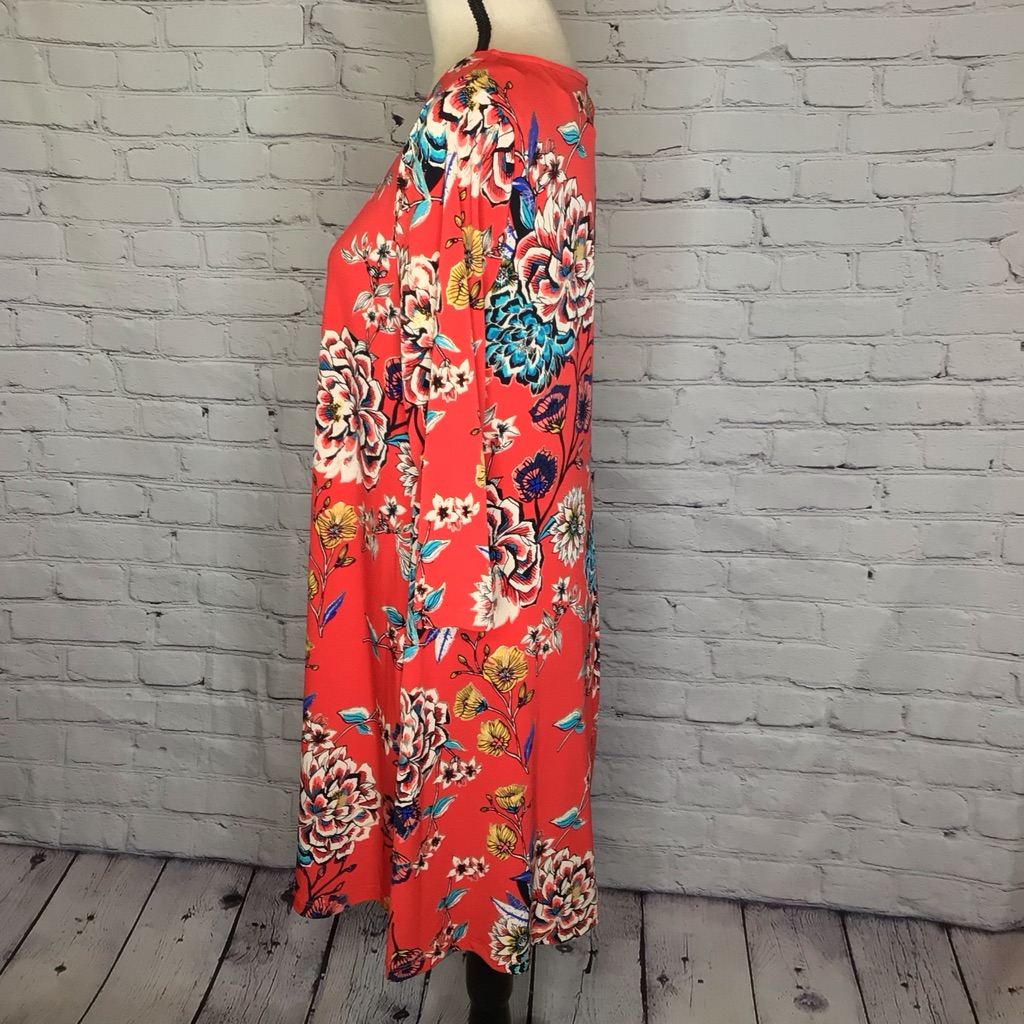 Roz & Ali Red Floral Print Jersey Knit Trapeze Dress Large Nwt — image 4 of 8